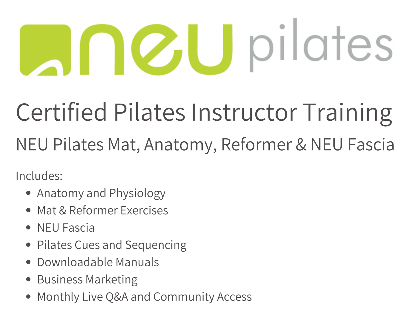 NEU Pilates Mat, Anatomy, Reformer & NEU Fascia Certified Instructor Training